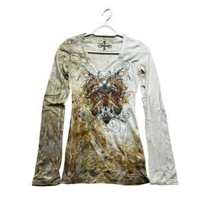 Y2K west coast shoppers women LongSleeve T-shirt Sz Medium grunge‎ / boho / VTG